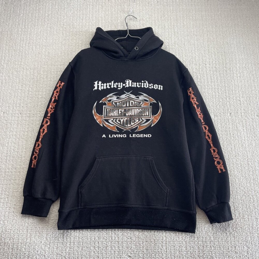 Y2K Harley Davidson Flame Tribal Cyber Graphic Grunge Alt Goth Biker Black Read
